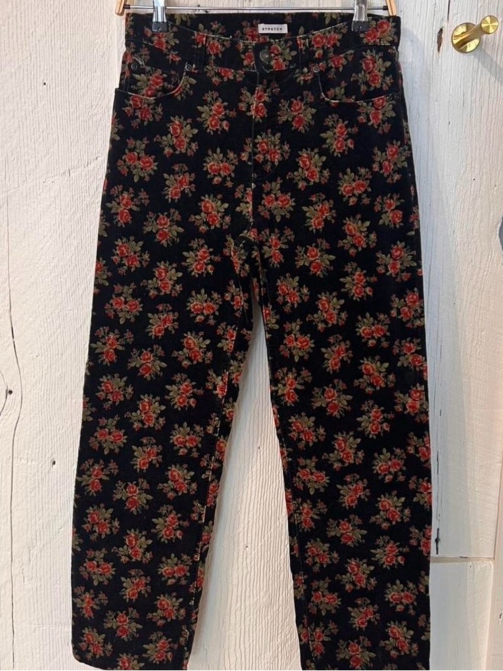 Jones New York Sport Black Jeans with Red Floral Trim